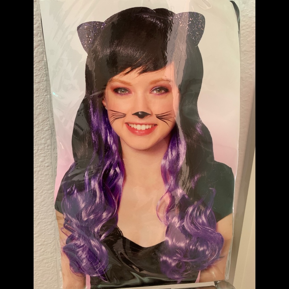Black and Purple Wig with Kitty Ears
